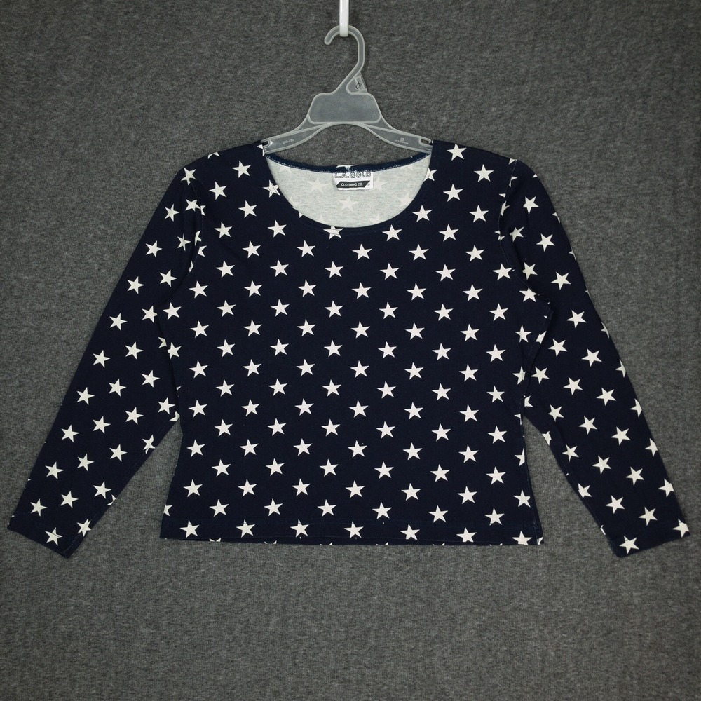 Vintage L.A. Gold Crop Top Size XL Navy w White Stars Patriotic Americana 90s
